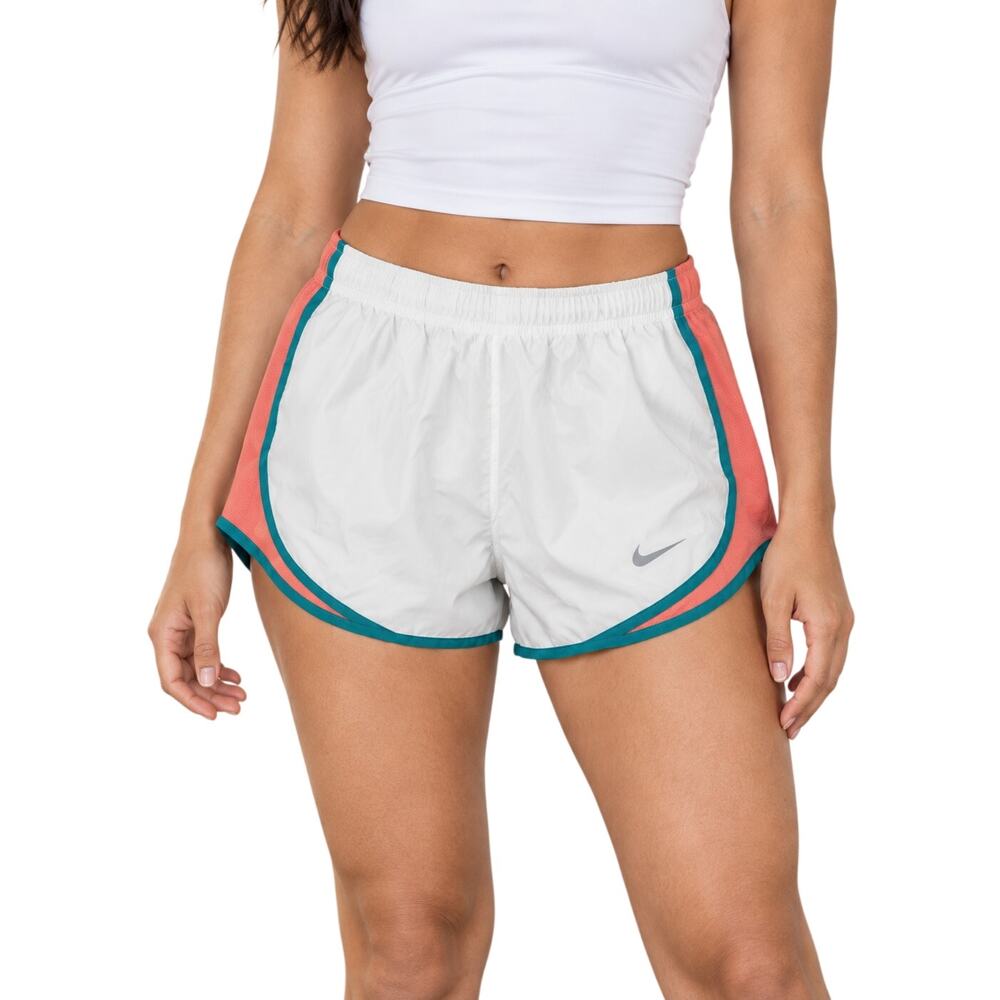 Nike Tempo Dri Fit White Coral Teal Running Shorts Women's Medium